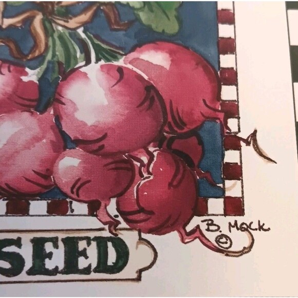 VTG Barbara Mock Radish Print Matted And Framed Green Red Black & White Checks - Picture 8 of 13